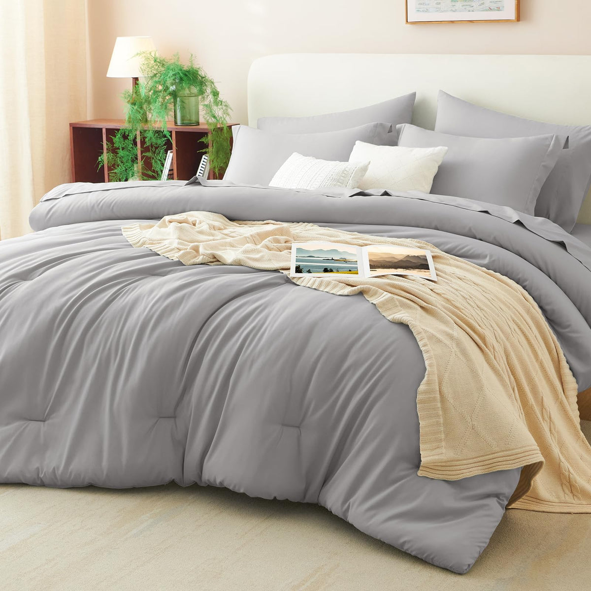 CozyLux Queen Comforter Set Black, 7 Pieces Bed in a Bag