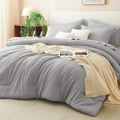 CozyLux Queen Comforter Set Black, 7 Pieces Bed in a Bag