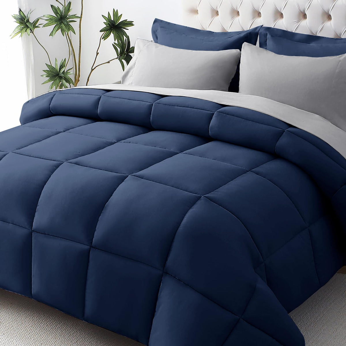 JOLLYVOGUE Full Comforter Set, Ultra-Soft Bed in a Bag Full Size 7 Pieces, Oeko-TEX Certified Bedding Set with Down Alternative Comforter, Sheets, Pillowcases & Shams, Black