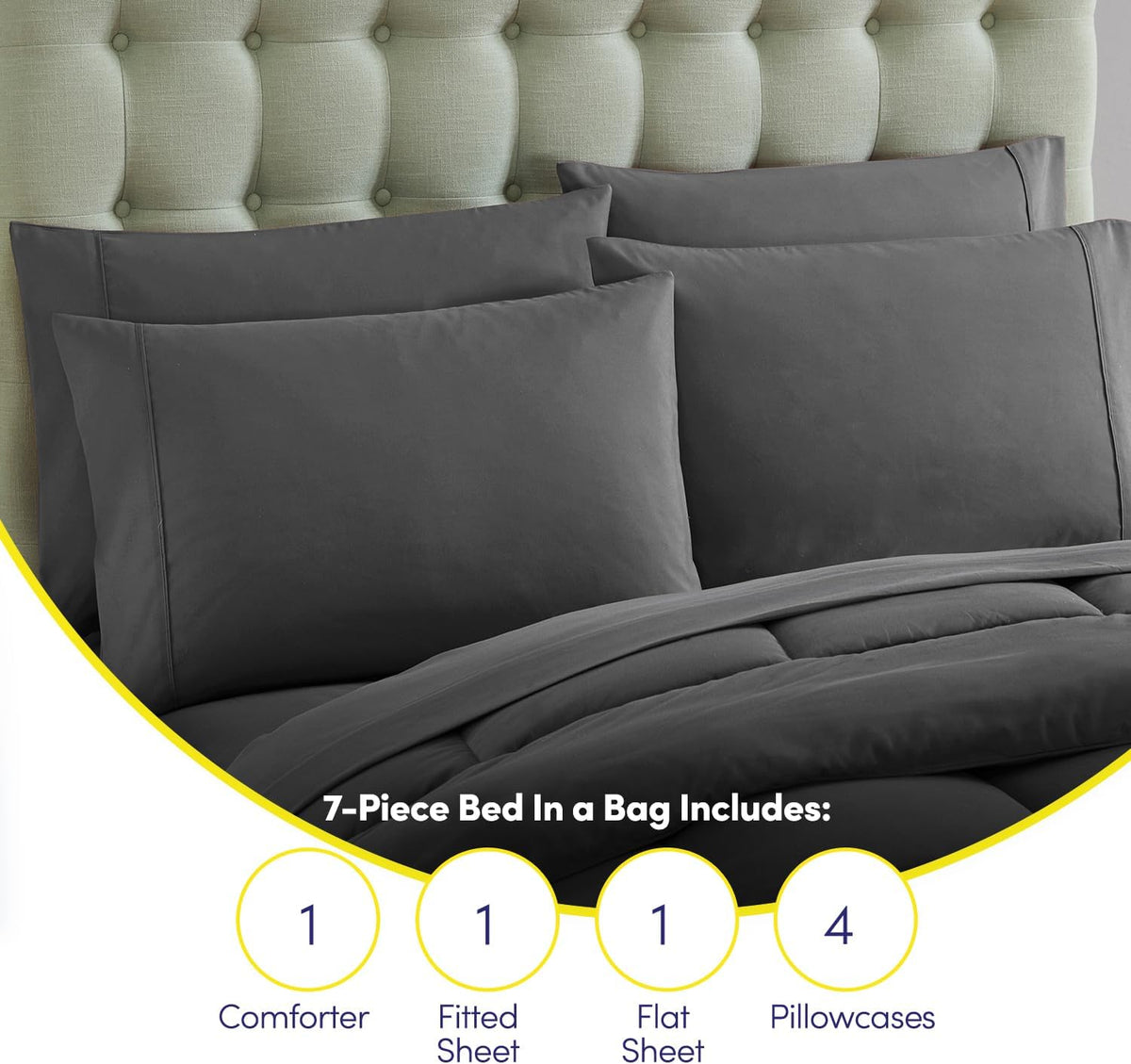 Full Size Comforter Set with Sheets - 7-Piece Bedding Collection - 1 Comforter, 1 Fitted Sheet, 1 Flat, 4 Pillowcases - Deep Pocket - Soft & Breathable Premium Quality - Ideal for All Seasons, Gray