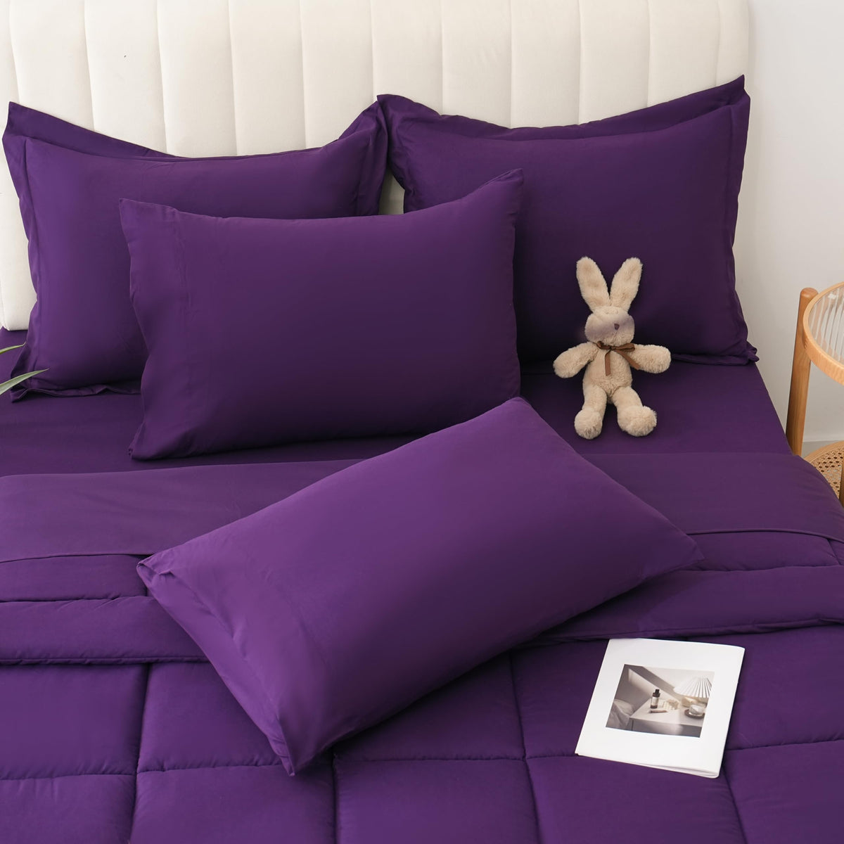 DOWNCOOL Full Size Comforter Sets, 7Pcs Full Size Bedding Sets Pink, All Season Down Alternative Bedding Comforter Sets with Comforter, Flat Sheet, Fitted Sheet, 2 Pillow Shams & 2 Pillowcases