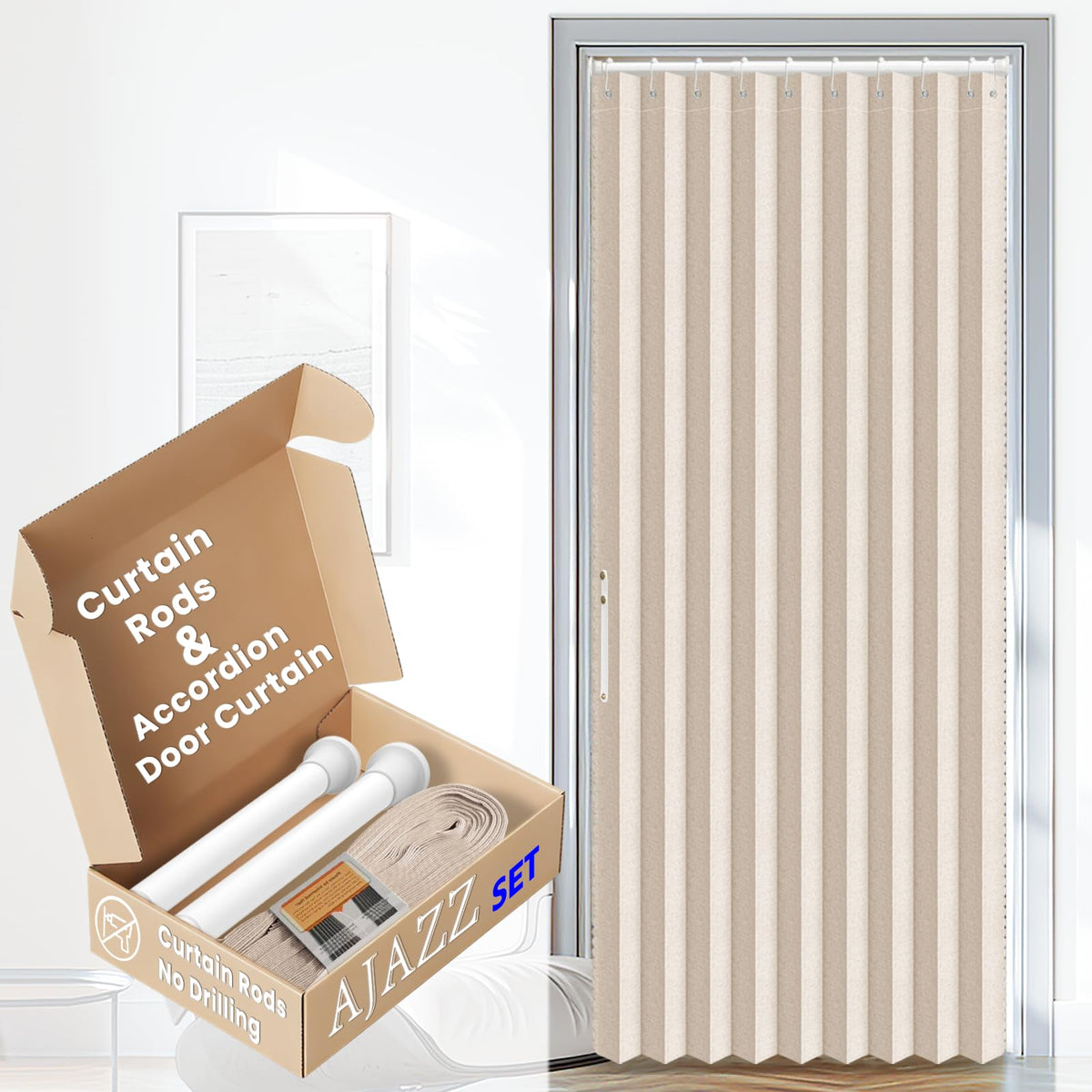 AJAZZ Blackout Accordion Door Magnetic Door Curtain Folding Closet Doors Curtain Invisible for Bedroom Room Living Room Doorway, Grey 42" W x 78" L, 1 Panel