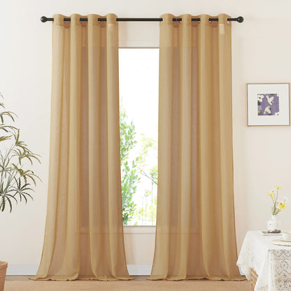NICETOWN Semi Sheer Linen Ivory Curtains for Bedroom, W52xL84, 2 Panels
