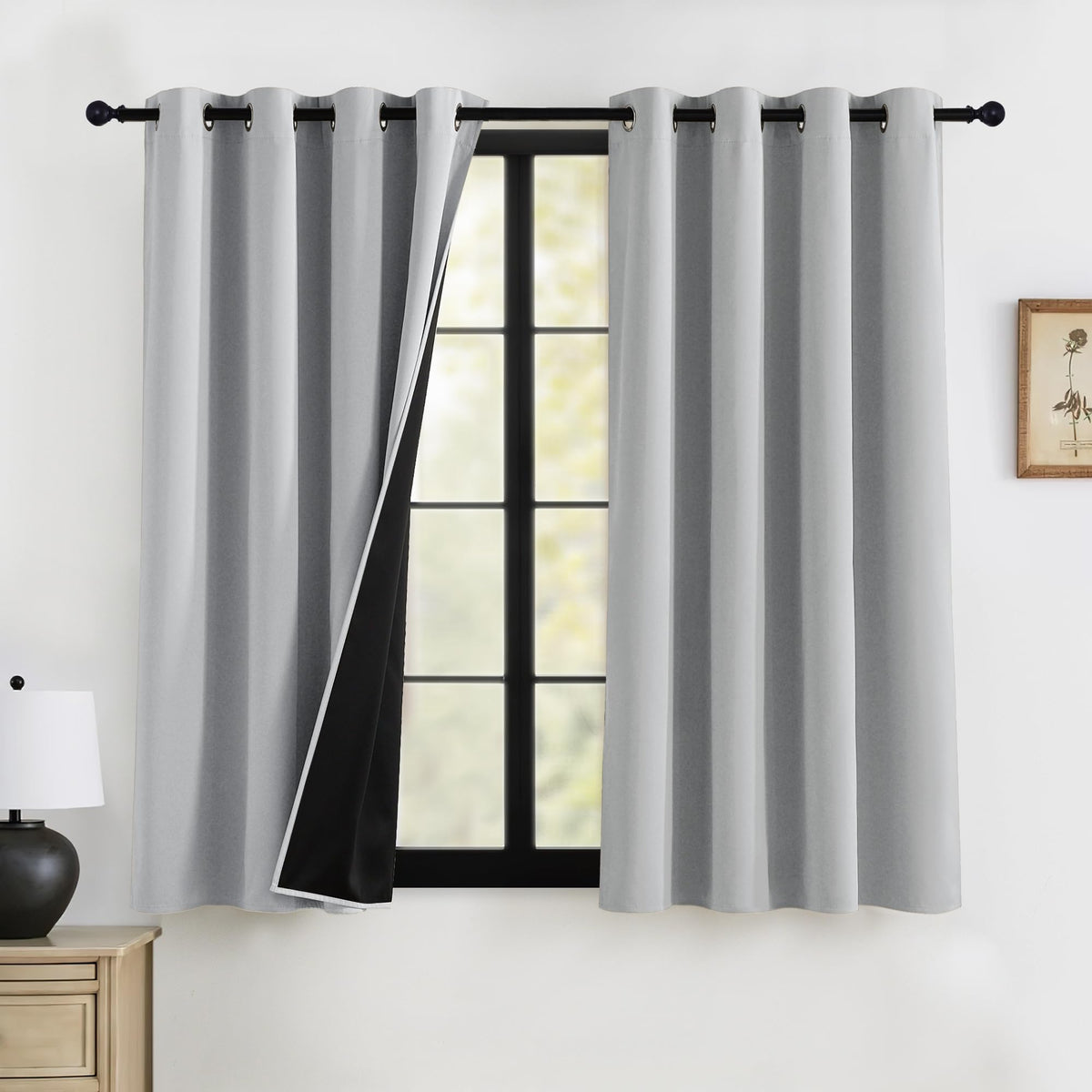 RYB HOME 100% Blackout Black Curtains for Bedroom Living Room 84 inch Long