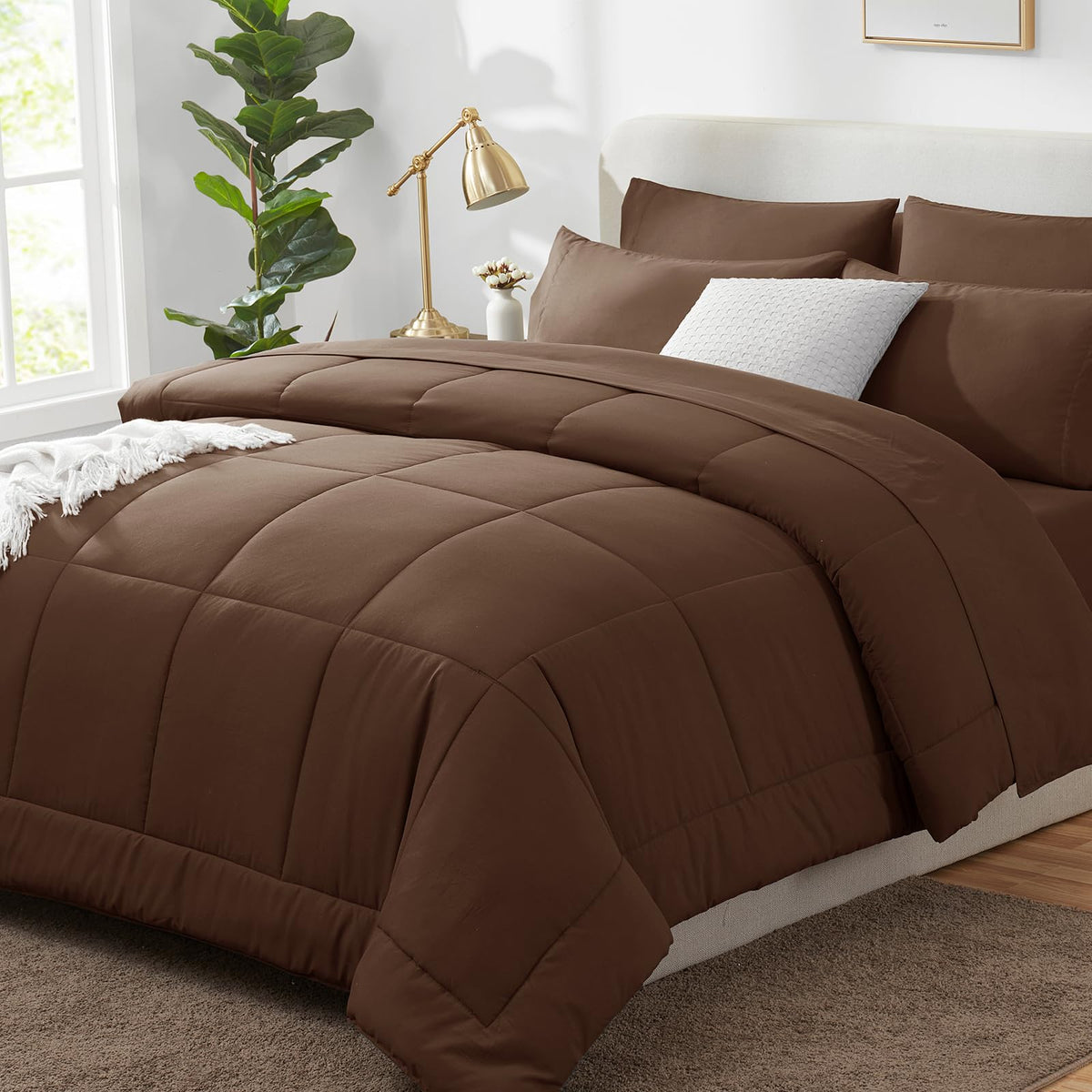 CozyLux Queen Comforter Set Black - 7 Pieces Bed in a Bag