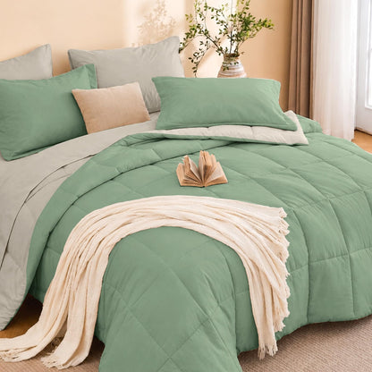 MUXHOMO Queen Comforter Set with Sheets Brown - 7 Pieces Bed in a Bag