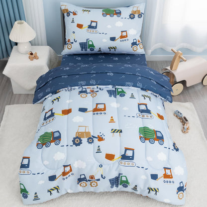 david's kids 4 Piece Toddler Bedding Set - Soft Breathable Toddler Bedding Set for Boys Girls, Includes Quilted Comforter, Flat Sheet, Fitted Sheet and Pillowcase, Dinosaur Navy