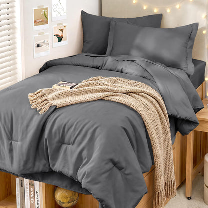 MUXHOMO Full Comforter Set 7 Pieces, Soft Bed in a Bag, Beige