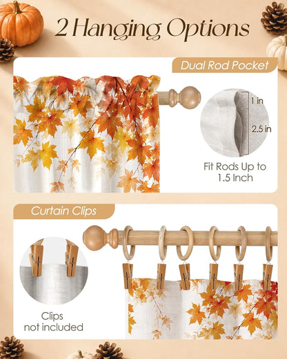 Miss Adola 36 Inch Length Kitchen Tier Curtains Pumpkin Leaf Cafe Curtains