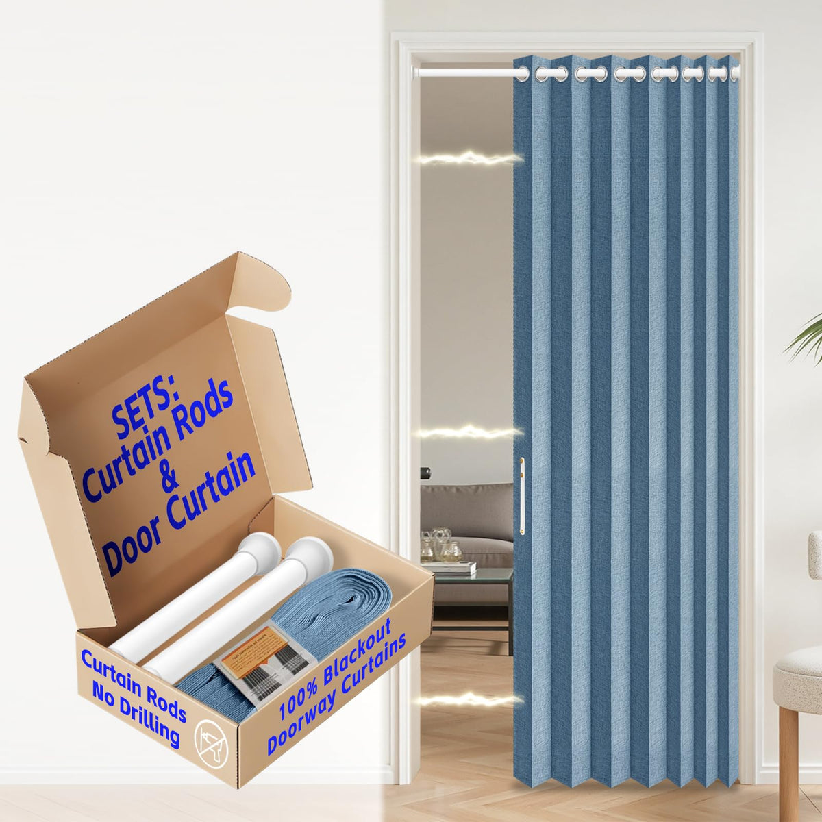 AJAZZ Blackout Accordion Door Magnetic Door Curtain Folding Closet Doors Curtain Invisible for Bedroom Room Living Room Doorway, Grey 42" W x 78" L, 1 Panel