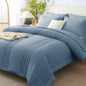 CozyLux Queen Comforter Set Beige - 7 Pieces Vertical Quilted Bed in a Bag