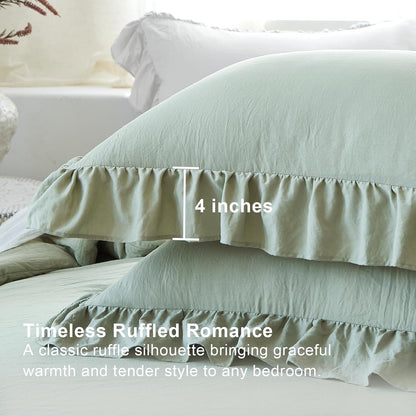 Sage Green Ruffle 3 Pieces Comforter Queen Shabby Chic Bedding