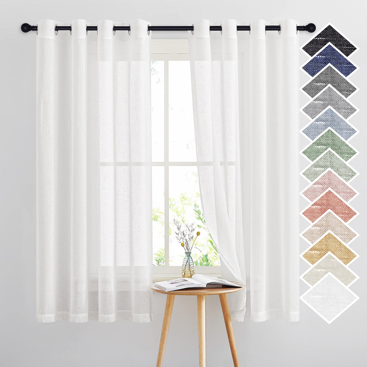 NICETOWN Semi Sheer Linen Ivory Curtains for Bedroom, W52xL84, 2 Panels