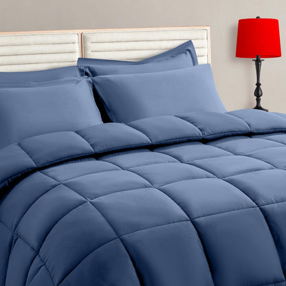 TAIMIT Twin Size Comforter Set - 5 Pieces, Bed in a Bag Bedding Sets with All Season Soft Quilted Warm Fluffy Reversible Comforter,Flat Sheet,Fitted Sheet,1 Pillow Shams,1 Pillowcases,Black