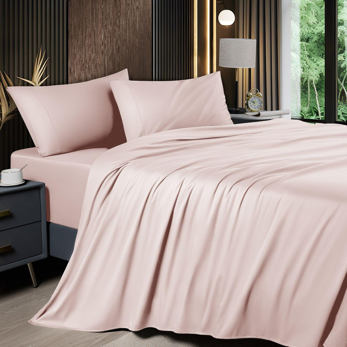 Shilucheng 6 Piece Queen Sheet Sets, Cooling Sheets, Dark Grey