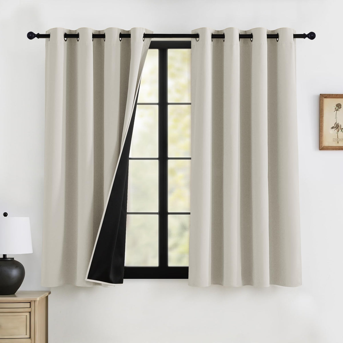 RYB HOME 100% Blackout Black Curtains for Bedroom Living Room 84 inch Long