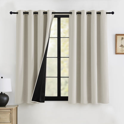 RYB HOME 100% Blackout Black Curtains for Bedroom Living Room 84 inch Long