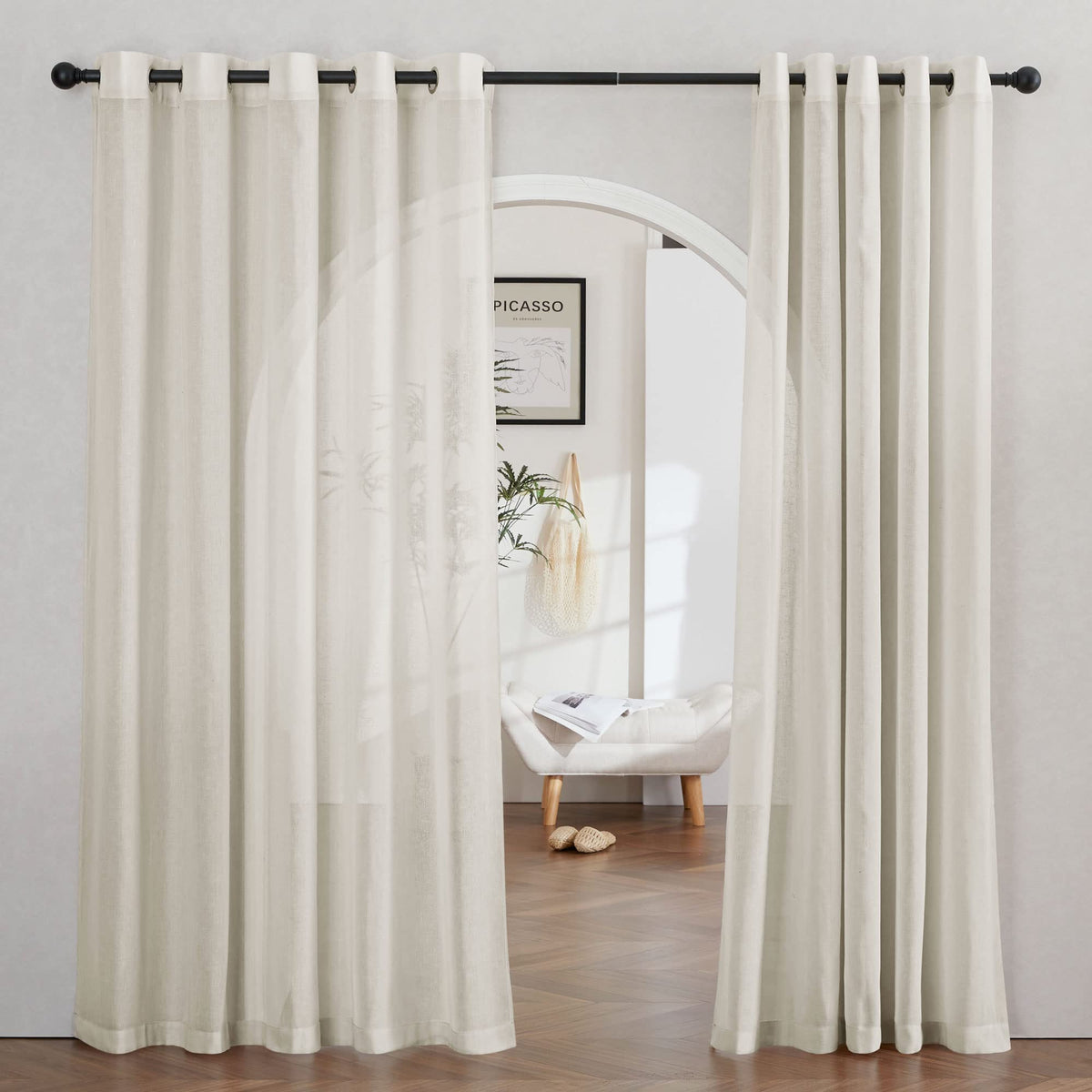 NICETOWN Semi Sheer Linen Ivory Curtains for Bedroom, W52xL84, 2 Panels