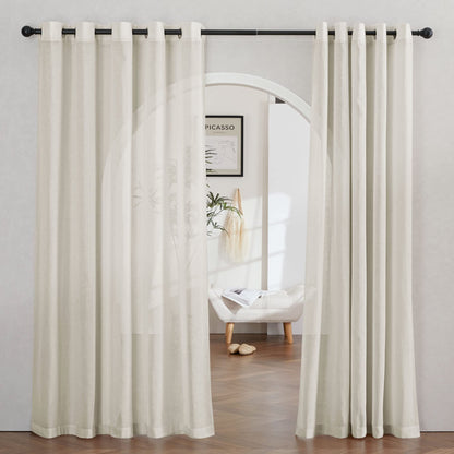 NICETOWN Semi Sheer Linen Ivory Curtains for Bedroom, W52xL84, 2 Panels