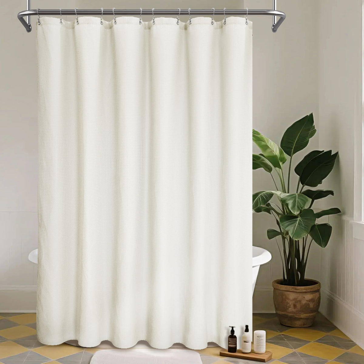 Barossa Design Waffle Weave White Shower Curtain Hotel, Standard Size