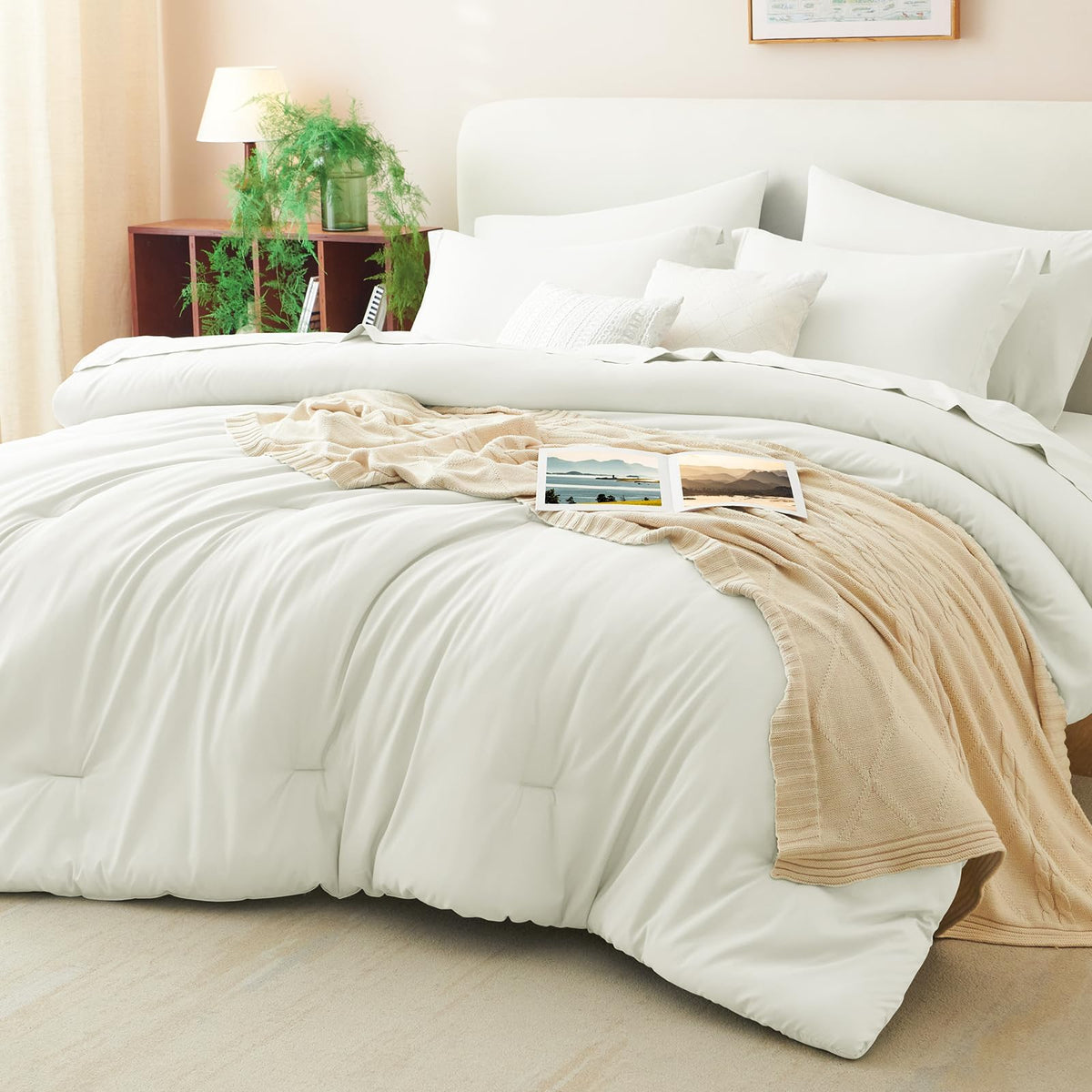 CozyLux Queen Comforter Set Black, 7 Pieces Bed in a Bag