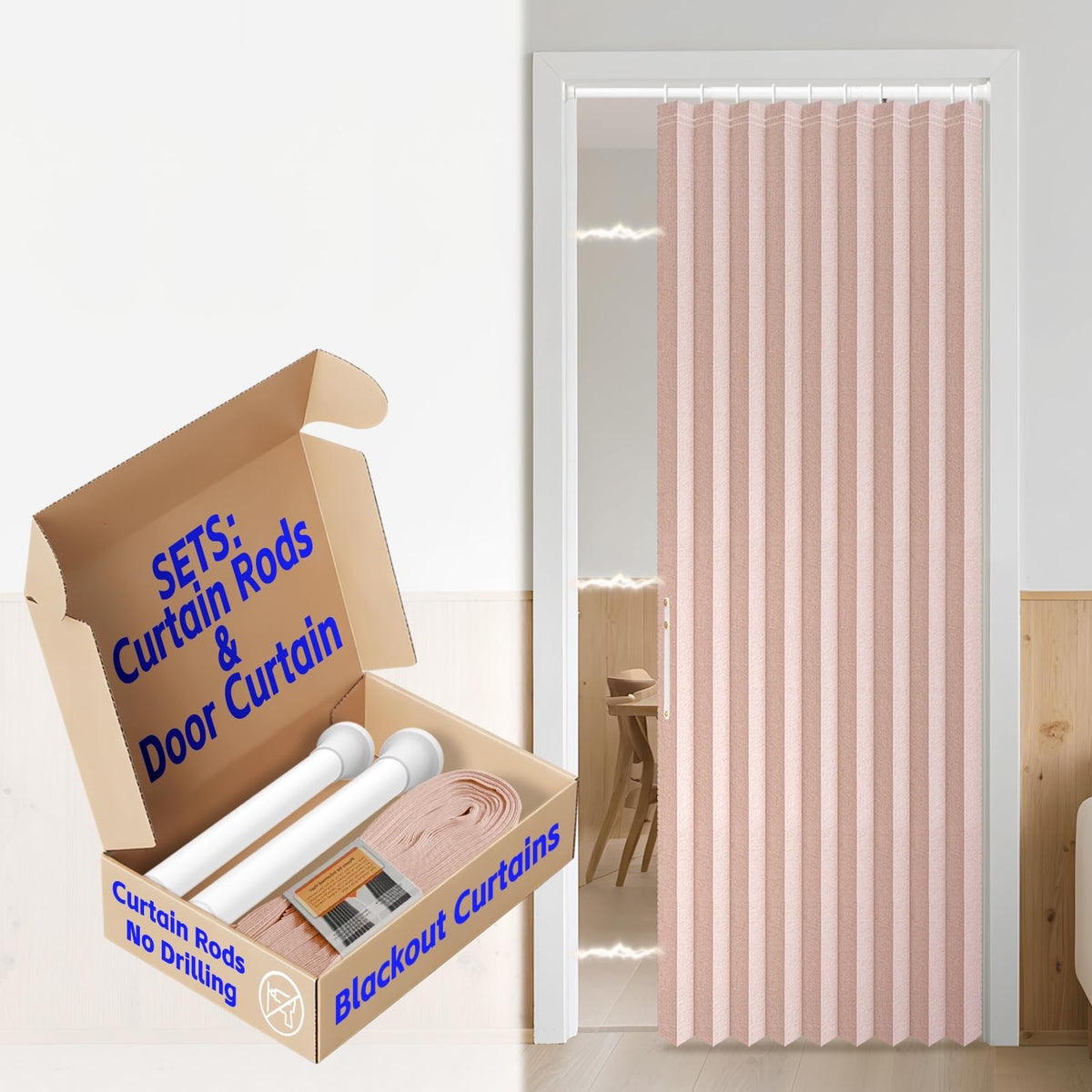 AJAZZ Blackout Accordion Door Magnetic Door Curtain Folding Closet Doors Curtain Invisible for Bedroom Room Living Room Doorway, Grey 42" W x 78" L, 1 Panel