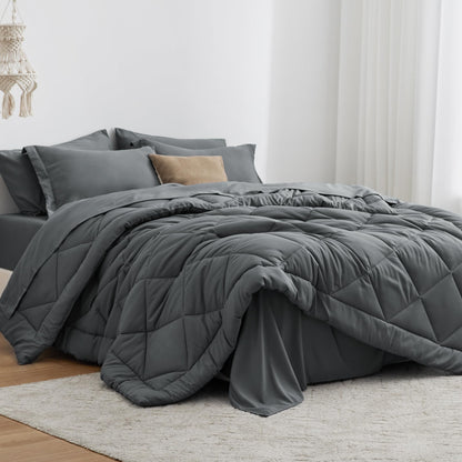 Love's cabin Full Comforter Set Black, 7 Pieces Full Bed in a Bag, All Season Bedding Sets with 1 Comforter, 1 Flat Sheet, 1 Fitted Sheet, 2 Pillowcase and 2 Pillow Sham
