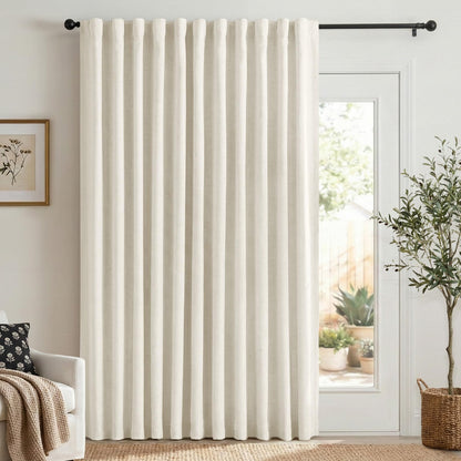 Linen Total Blackout Curtains for Bedroom Living Room 84 Inch, Cream