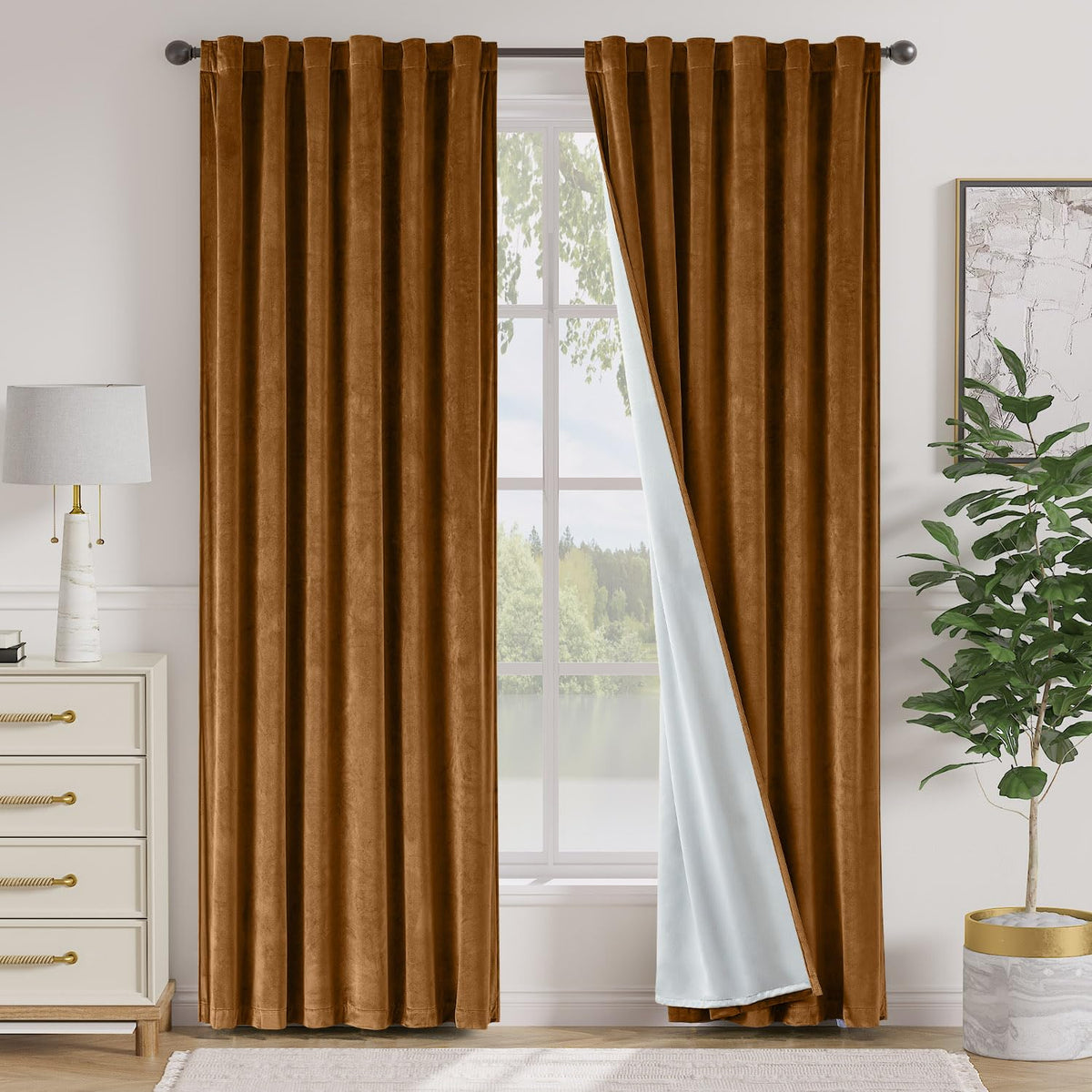 Lazzzy Blackout Curtains Thermal Insulated Curtains Room Window Drapes Super Soft Luxury Curtains for Living Room Bedroom Rod Pocket 2 Panels, 96 Inch Lined | Beige