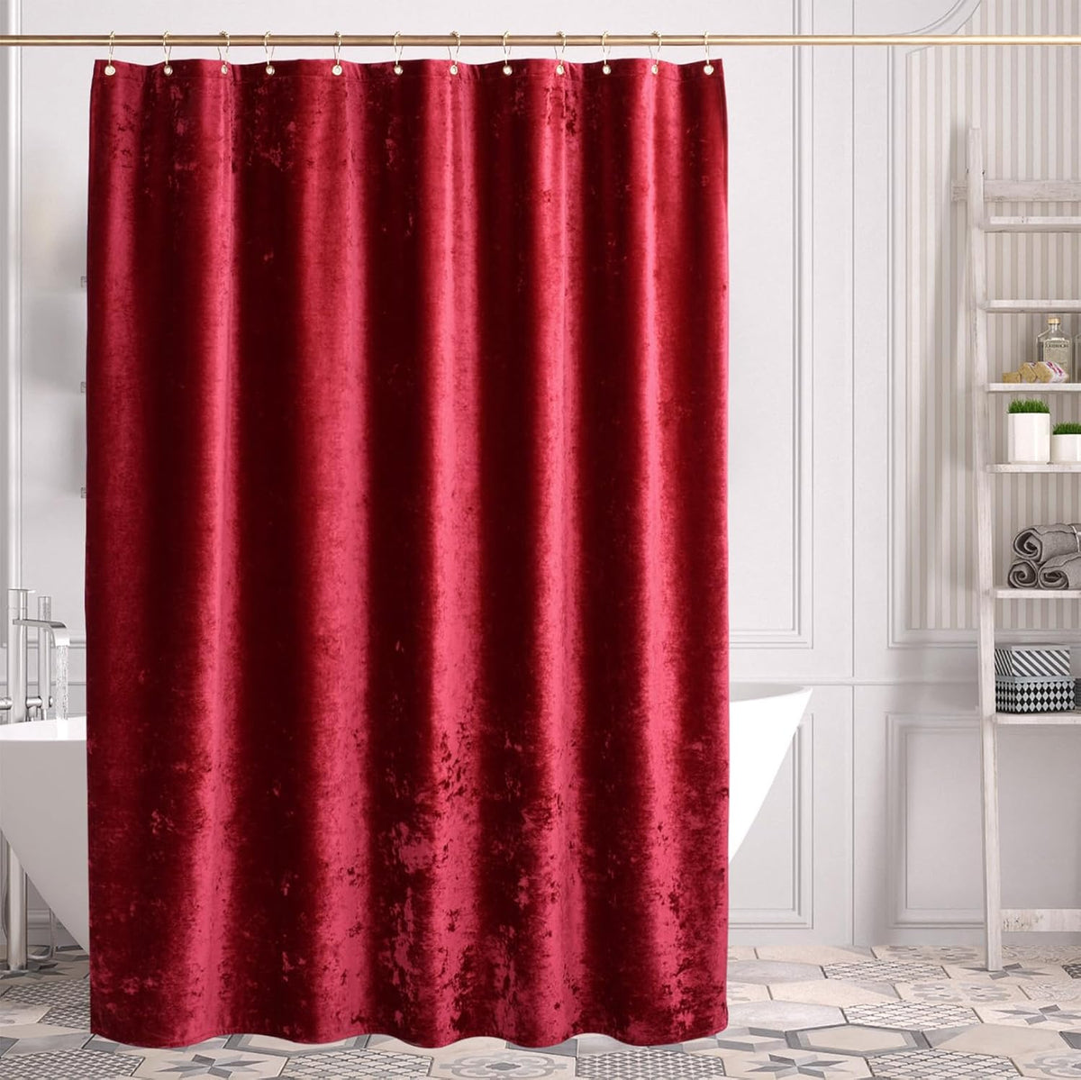 TAMGHO Crushed Velvet Shower Curtain, Marron Red, 72 x 72