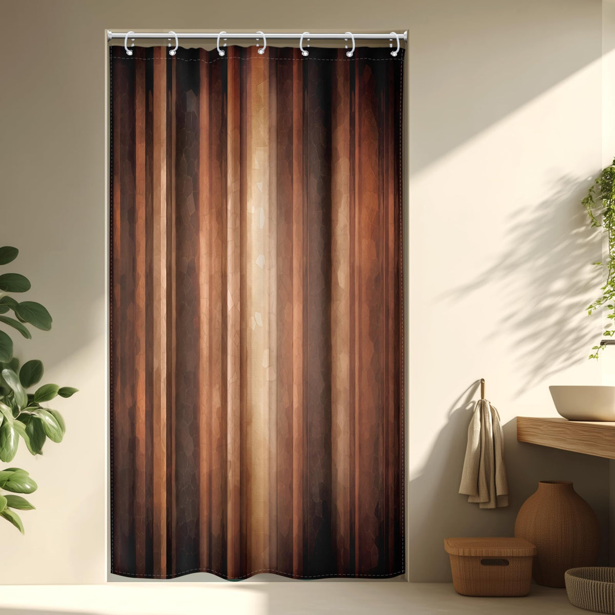 Rustic Brown Striped Shower Curtain Abstract Ombre Vintage Modern Masculine