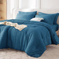 MUXHOMO Queen Comforter Set 7 Pieces, Seersucker Bed in a Bag, Beige