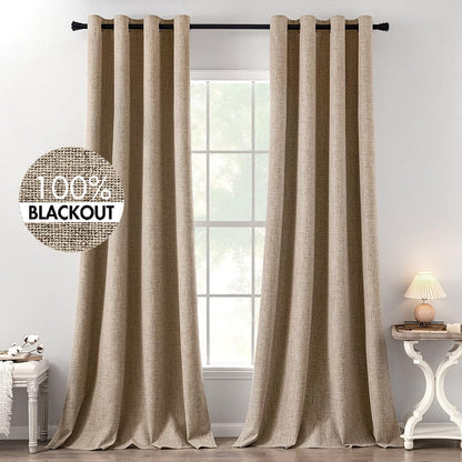 MIULEE 100% Blackout Linen Curtains for Bedroom 52x90 Inches Natural Beige