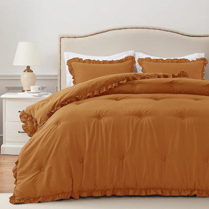 HARBOREST Queen Comforter Ruffle Black, Fluffy Queen Bedding, 3 Pieces Shabby Chic Comforter Set(1 Comforter & 2 Pillow Shams)