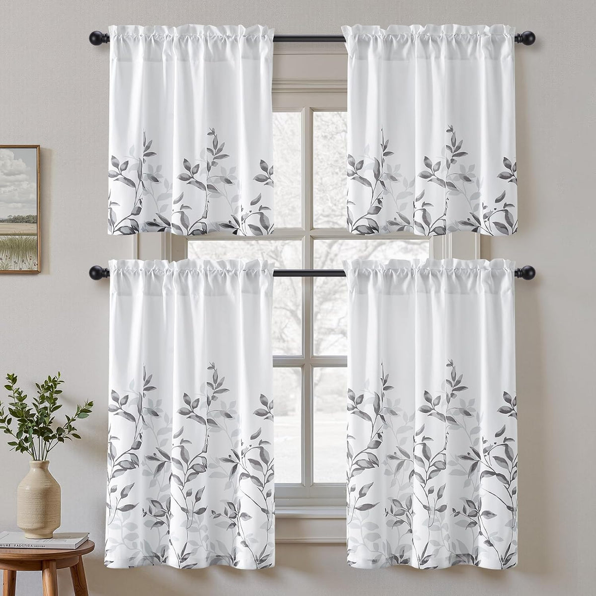 HOMEIDEAS Kitchen Curtains, Short Non-See-Through Privacy Curtains 30"X36"
