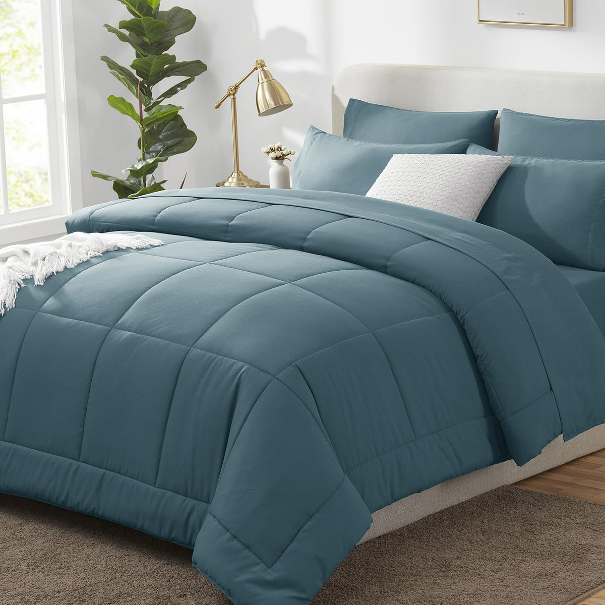 CozyLux Queen Comforter Set Black - 7 Pieces Bed in a Bag