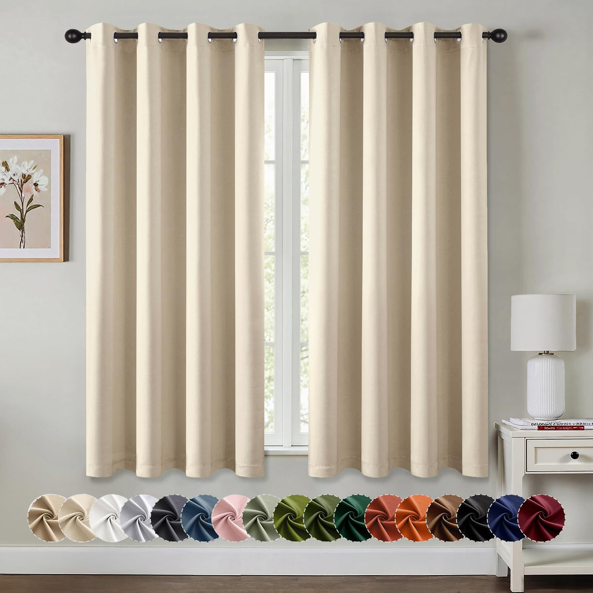 MIULEE Blackout Curtains for Bedroom 2 Panels 40 x 63 Inch Long Black