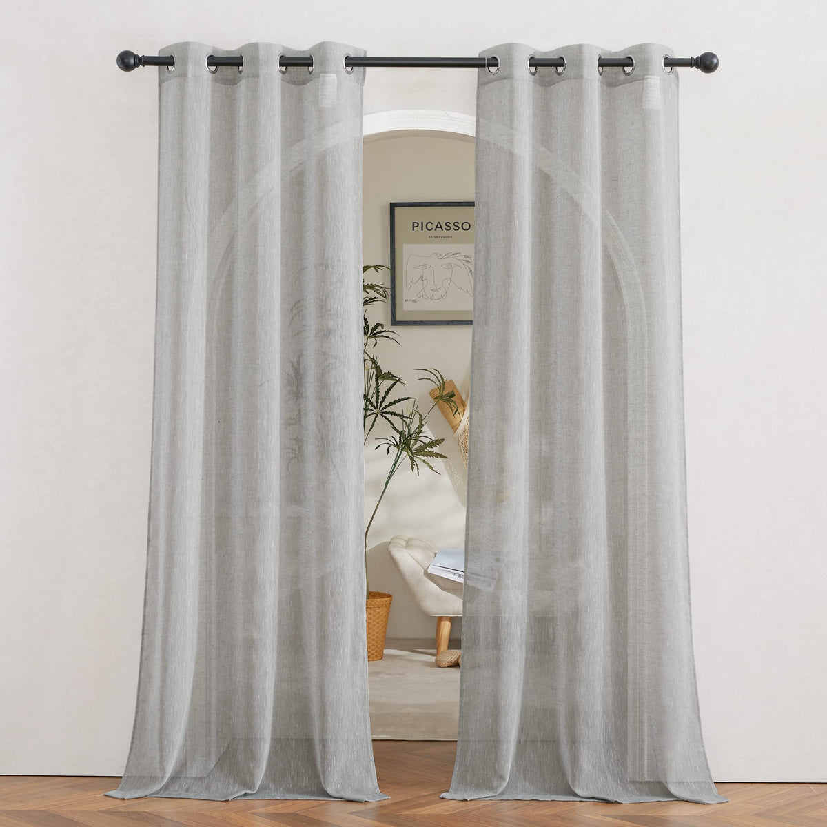 NICETOWN Semi Sheer Linen Ivory Curtains for Bedroom, W52xL84, 2 Panels