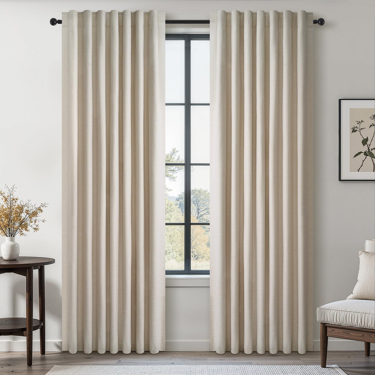 Topfinel Cream Linen Blackout Curtains 84 Inch Long for Bedroom Living Room, Ivory Pinch Pleat Back Tab Full Blackout Drapes Farmhouse Boho Curtains for Window, White Neutral Curtains 52" X 84" 7 FT
