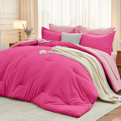 MUXHOMO Queen Comforter Set 7 Pieces, Soft Bed in a Bag, Olive Green