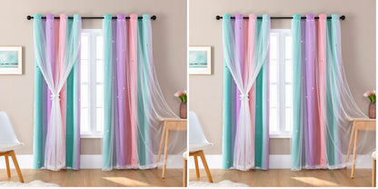 XiDi Curtains for Girls Bedroom Decor, Rainbow Blackout Curtains for Kids/Little Girl Room Decor, Unicorn Wall Decals,Pink Purple Green,63 x 34 inches,1 Panel