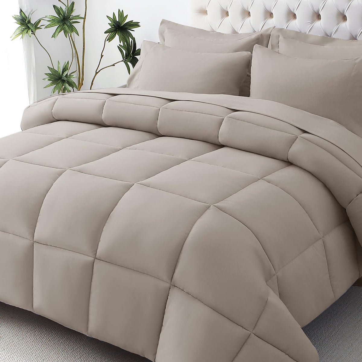 JOLLYVOGUE Full Comforter Set, Ultra-Soft Bed in a Bag Full Size 7 Pieces, Oeko-TEX Certified Bedding Set with Down Alternative Comforter, Sheets, Pillowcases & Shams, Black