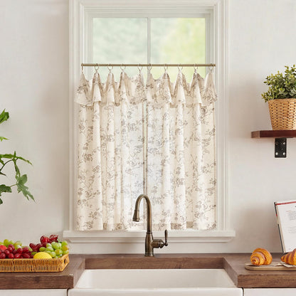 jinchan Floral Linen Kitchen Tier Curtains, 24 Inch, 2 Panels, Green