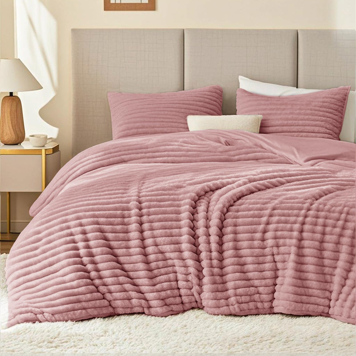 EXQ Home Fluffy Comforter Set Queen Size,3 Pieces Bed Set,Black