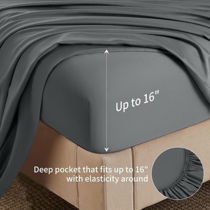 Shilucheng 6 Piece Queen Sheet Sets, Cooling Sheets, Dark Grey