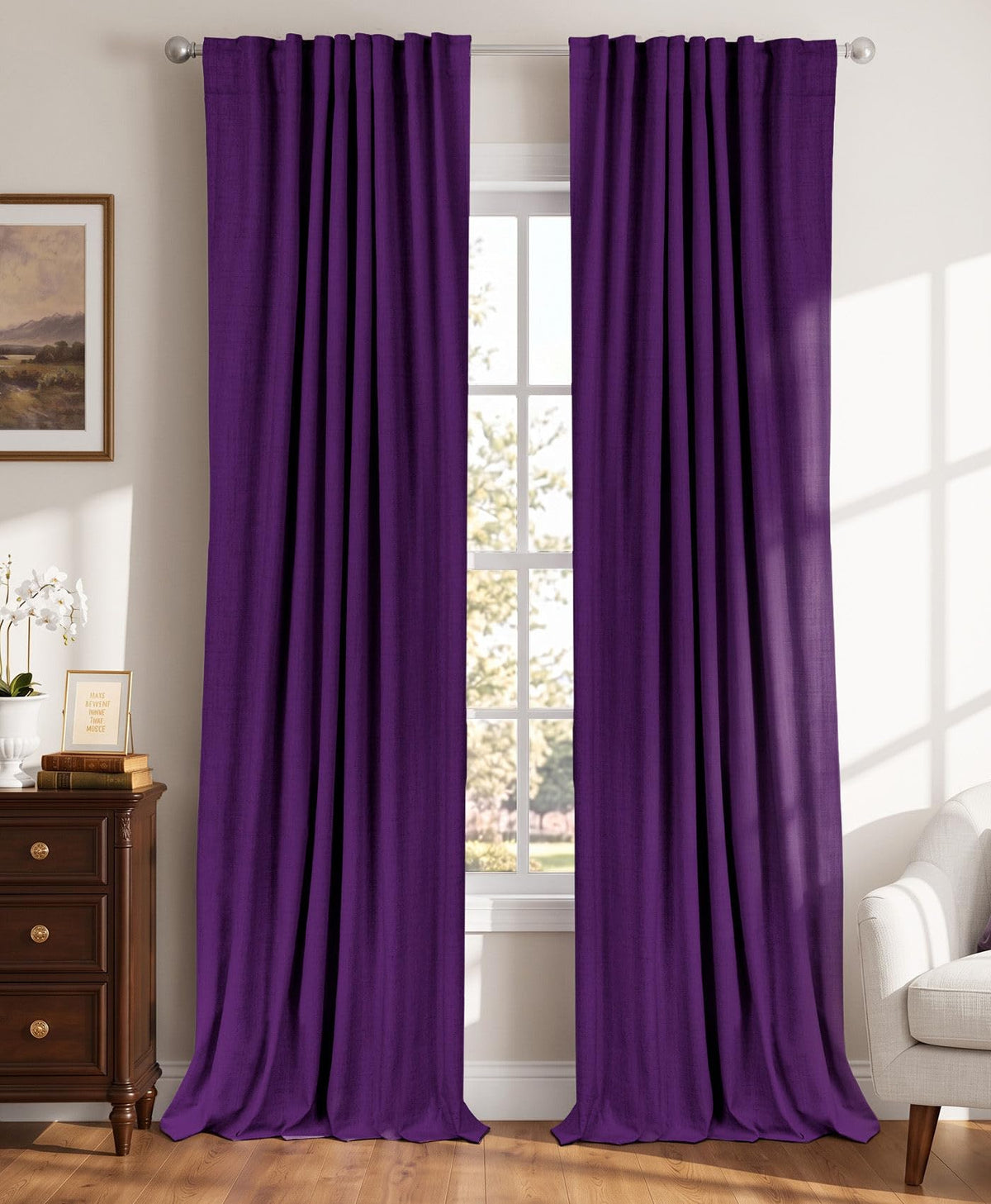 Linen Total Blackout Curtains for Bedroom Living Room 84 Inch, Cream
