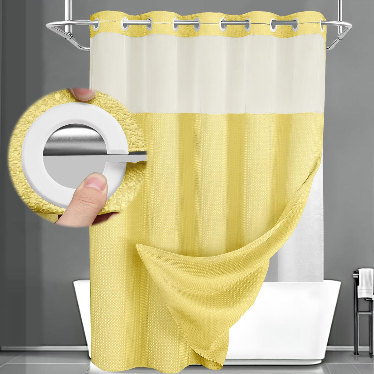 No Hook Shower Curtain with Liner Set Hotel Waffle Burgundy 72W X 75L