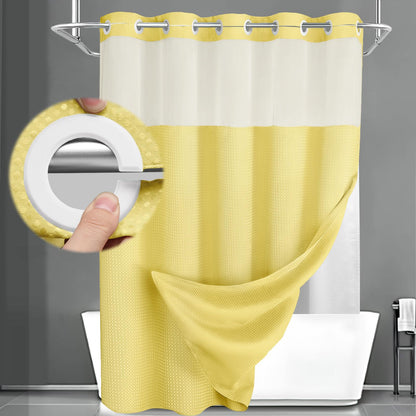 No Hook Shower Curtain with Liner Set Hotel Waffle Burgundy 72W X 75L