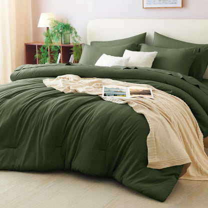 CozyLux Queen Comforter Set Black, 7 Pieces Bed in a Bag