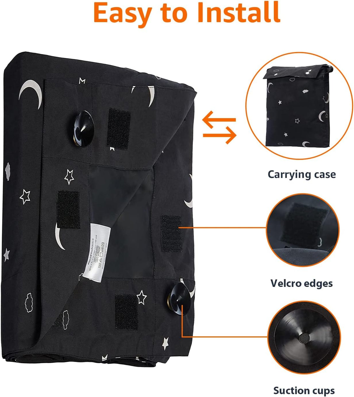 Amazon Basics Portable Room Darkening Blackout Curtain Shade with Suction Cups, Noise Reduction, 50"W x 78"L, Moon and Stars, 1-Pack